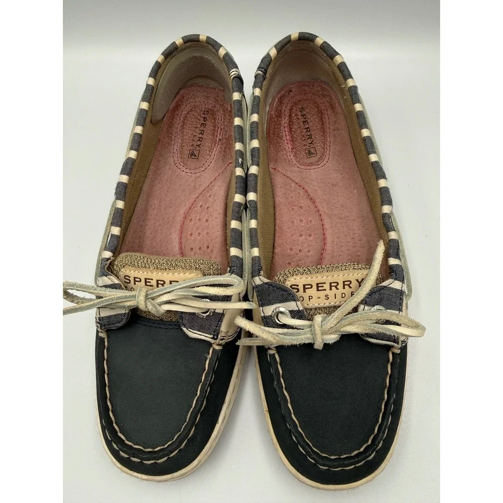 Sperry Top-Sider Womens Navy Tan Striped Boat Shoes Loafers‎ 9265452 Size 7M